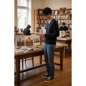 Uniqlo Navy Blue V-Neck Fine Knit 100% Cashmere Pullover  L Classic Quiet Luxury